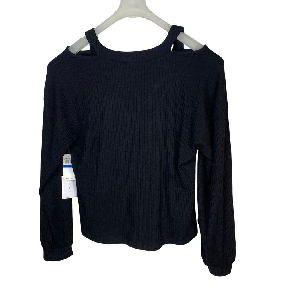 1. STATE Black Rib Knit Cut-Out V-Neck Top NWT Size XL - Picture 2 of 8